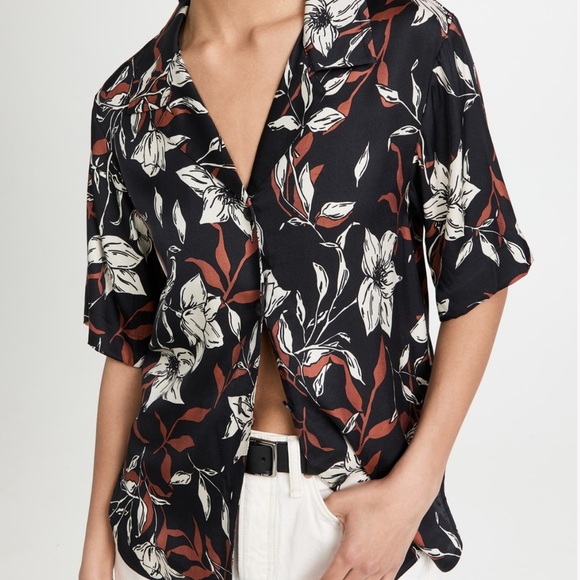 Rag & Bone Mare Hawaiian Button Down Short Sleeve Silk Blend Shirt Size Small - Picture 2 of 13